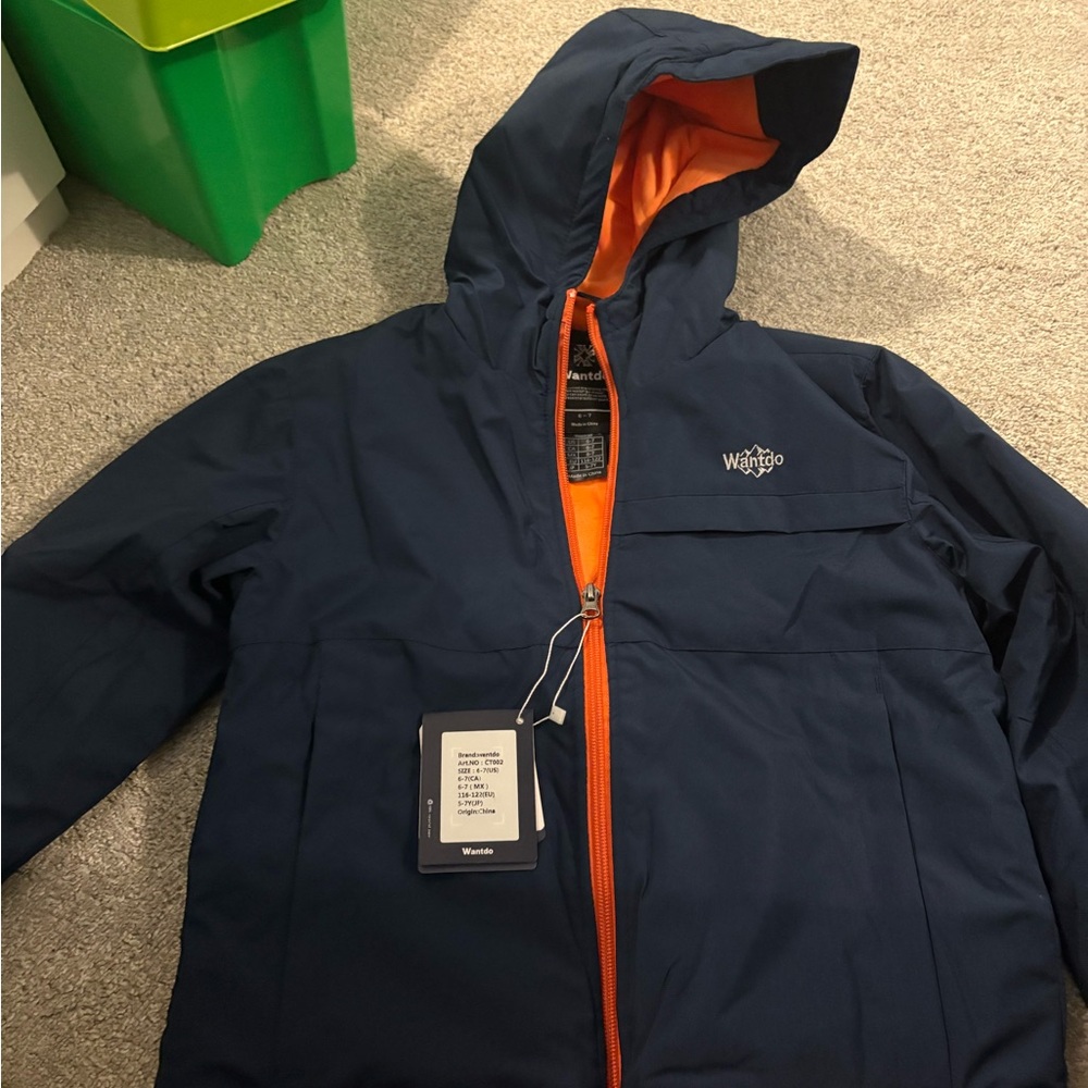 Wantdo Navy and Orange Hooded Snow Jacket Kids Size 6/7